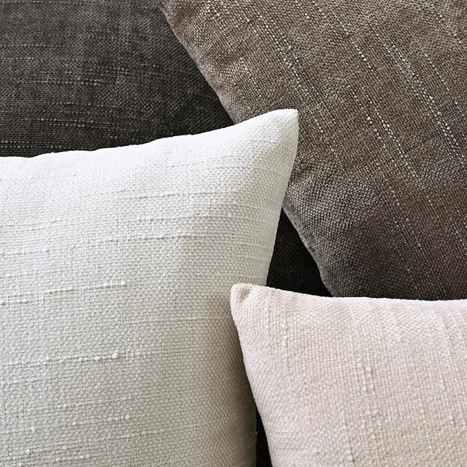 Set of 4 Soft Textured Decorative Throw Pillow Covers 18x18 Inch Cozy Farmhouse Cushion Cover Square Accent Pillow Cases for Bed Couch Sofa Living Room, Neutral