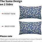 Blue Pillow Covers 12x20 Set of 2 Vintage Floral Rustic Old Style Cute Flower Print Rectangle Decorative Outdoor Pillowcases Seasonal Farmhouse Throw Cushion Case Couch Sofa Bed Decor