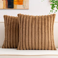 Pack of 2 Faux Fur Christmas Throw Pillow Covers 18x18 Inch, Soft Plush Striped Neutral Couch Pillow Cover, with Velvet Back Modern Home Decor for Sofa Living Room Couch Bed Coffee