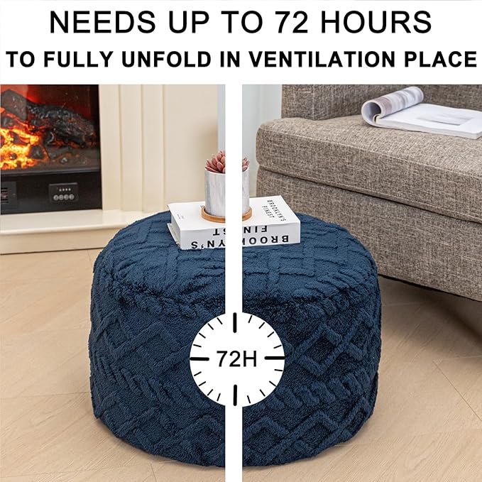 Round Pouf Ottoman Stuffed 20x12 Inches Floor Pouf Chair for Living Room Bedroom Modern Foam Pouf Ottoman Foot Rest for Couch Home Decor Pouffe Dark Blue