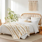 Snuggle Sac Beige Boho Throw Blanket, 50x60 Soft Reversible Fuzzy Knit Throw for Couch, Sofa, Bed, Travel, Cozy Plush Microfiber Blanket for Neutral Home Decor & Gifts
