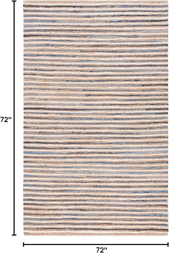 SAFAVIEH Cape Cod Collection Area Rug - 6' Square, Natural & Blue, Handmade, Braided Design, Ideal for The Living Room, Bedroom, Dining Room (CAP151M-6SQ)
