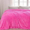NEWCOSPLAY Super Soft Queen Blanket Hot Pink Premium Silky Flannel Fleece 3D Ribbed Jacquard Lightweight Bed Blanket All Season Use (Hot Pink Ribbed, Queen(90"x90"))