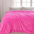 NEWCOSPLAY Super Soft Queen Blanket Hot Pink Premium Silky Flannel Fleece 3D Ribbed Jacquard Lightweight Bed Blanket All Season Use (Hot Pink Ribbed, Queen(90"x90"))