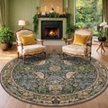 Washable Boho Round Rugs 8ft for Living Room, Ultra Soft Forest Large Circular Area Rugs for Bedroom, Dining Room Under Kitchen Table Non-Slip, Vintage Green Floral Round Floor Carpet Décor