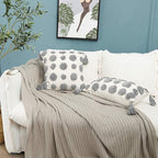 PLWORLD Boho Gray Lumbar Throw Pillow Cover 12x20 Inch with Tassels, Grey Pom Pom Tufted Cream Chenille Fabric Small Accent Textured Cushion Case for Bed Couch, 1 PC Cover Only No Insert