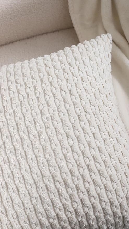 VAKADO Couch Throw Pillow Covers 18x18 Set of 4 Decorative Neutral Corduroy Boho Rustic Farmhouse Cushion Case Square for Home Decor Sofa Living Room Bed