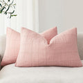 Foindtower Set of 2 Decorative Linen Check Throw Pillow Covers Neutral Farmhouse Lumbar Cushion Covers Modern Boho Accent Home Decor for Sofa Chair Couch Bedroom Living Room,12×20 Inch,Light Pink