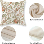 Chinoiserie Pillow Covers 18x18 Set of 2 Orange Green Bird Floral Throw Pillows Vintage Flowers Decorations Outdoor Pillowcase Chinoiserie Decor Farmhouse Linen Cushion Case for Couch Home
