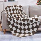WRENSONGE Checkered Throw Blanket, Coffee Soft Cozy Fluffy Warm Hand Made Throw Blankets for Couch, Sofa, Chair, Bed, Camping, Picnic, Travel Lightweight Bed Blanket - 60"*80"