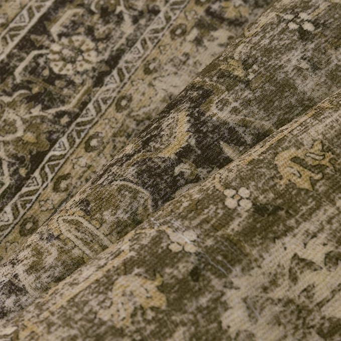 Entryway Area Rug 3x5 Washable Brown Vintage Distressed Carpet Oriental Soft Thin Indoor Rug for Office Non Slip Low Pile Throw Rug for Kitchen Bathroom Bedroom Dining Living Room