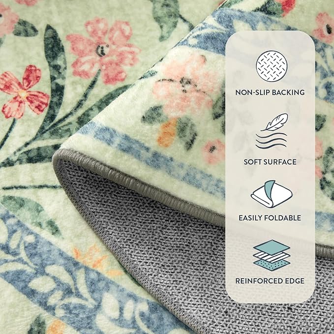 Lahome Sylvie Sage Green 6x9 Bedroom Rugs, Boho Washable Rugs for Living Room, Soft Wool Carpet for Nursery, Vintage Low Pile Carpet for Kids Playroom Girls, Tea Green