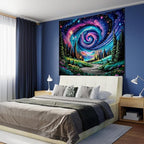 Apdidl Space Galaxy Forest Tapestry for Bedroom, Green Nature Landscape Colorful Night Starry Sky Stars Wall Tapestry, Mysterious Nebula Mountain Wall Hanging Backdrop Decor for Living Room 51" X 60"
