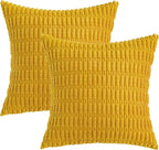 MIULEE Pack of 2 Corduroy Decorative Throw Pillow Covers 16x16 Inch Soft Boho Striped Pillow Covers Modern Farmhouse Home Decor for Summer Sofa Living Room Couch Bed Mustard Yellow