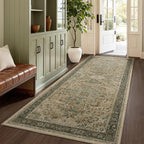 Moody 4x8 Area Rugs for Long Living Room, Washable Non Slip Wide Large Runner for Entryway Hallway 8ft, Retro Distressed Medallion Carpet Rugs for Bedroom/Kitchen/Dining Room, Multi Brown/Olive