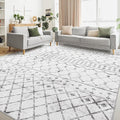 Lessymo 8 x 10 Area Rugs for Living Room, Machine Washable Rugs Neutral Faux Wool Modern Geometric Moroccan Distressed Rug with Non-Slip Rubber, Geometric Grey