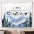 MNASAIOO Christian Mountian Woods Wall Tapestry Hanging for Bedroom, Bible Verse Scripture I can Do All Things through Christ Tapestries, Watercolor Wall Decor for Living Prayer Room Church 50x60in