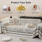 ROOMLIFE Thicked Striped Couch Cover with Tassel Black Chenille Sofa Cover Blanket for Sectional Sofa, Soft Sofa Slipcovers for L Shaped Love Seat 2-3 Cushion Couch Anti Slip Sofa Protector, 71"x150"