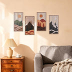 suruim Boho Wall Art Set of 4, Abstract Geometric Wooden Wall Decor, Mid-Century Modern Aesthetic Artwork with Arch, Vase & Botanical Design for Modern Home Decor for Bedroom, Office & Living Room(F)