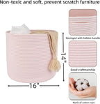Cotton Rope Basket For Girls Kids 16”X14” Baby Laundry Baskets Nursery Bin Round Woven Basket Organizer For Storage Toys Blankets Shoes Clothes pink