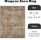 HUGEAR Area Rug 8x10 Vintage Brown Machine Washable Living Room Rugs Distressed Retro Floral Vacuumable Low Pile Carpet Bedroom Office Dining Room Laundry Room Non Slip Soft Lightweight