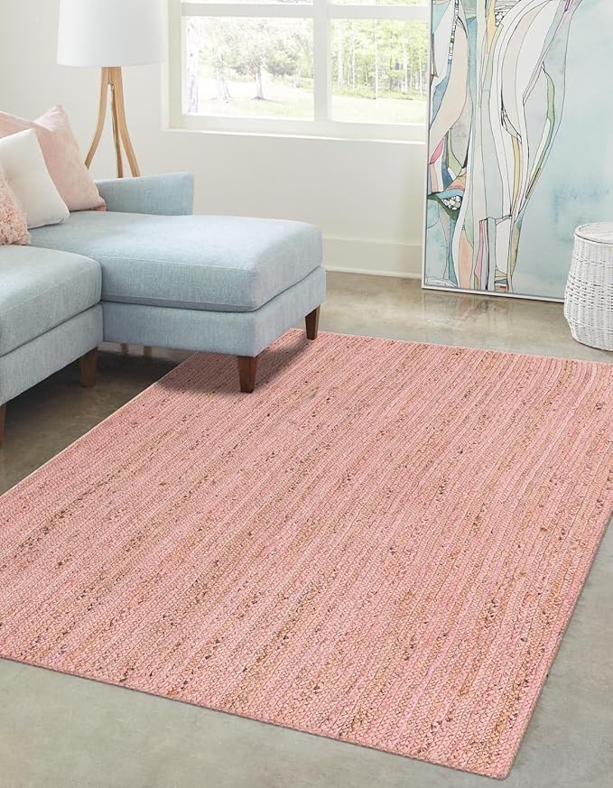 Unique Loom Braided Jute Collection Area Rug - Dhaka (5' 1" x 8' Rectangle, Light Pink)