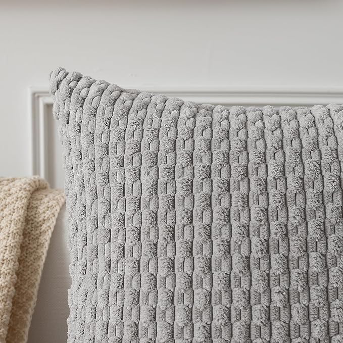 Kevin Textile 12x20 Inch Pillow Cover 1 Pack Boho Decorative Soft Striped Corduroy Lumbar Farmhouse Solid Color Accent Rectangle Cushion Case for Living Room Couch Sofa Bed, Light Grey