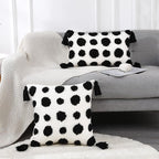 PANOD Super Soft Farmhouse Decorative Plush Throw Pillow Covers 24 x 24 Black,Solid Pom pom Tufted with Tassels Modern Accent Boho Square Cushion Cover Pillow Case for Couch Sofa