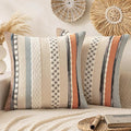 ANRODUO Pack of 2 Boho Decorative Throw Pillow Covers 18x18 Farmhouse Cushion Case Striped Chenille Pillow Cases Square Pillow Covers Accent Neutral Pillowcase for Sofa Couch Bed, Orange-Blue Stripe