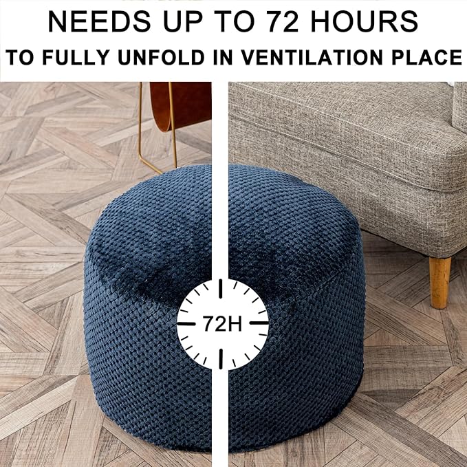 Ottoman Foot Rest Stuffed Round Boho Comfortable Floor Poof Seating Armchair Foot Stool Floor Cushion Bean Bag Pouf Ottoman 18x18x14 Inch Navy Blue