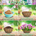 Riare 4 Pack 10 Inch Round Coco Liners Replacement, 100% Natural Coconut Coir Liners for Hanging Baskets, Garden Flower Vegetables Planter Pot, Window Box, Fence, Decks