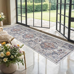 Hallway Washable Runner Rug - 3x10 Kitchen Rugs Entryway Rug Runner Vintage Soft Floor Mat Non Slip Indoor Farmhouse Carpet for Bathroom Living Room Bedroom (3 X 10, Brick)
