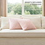 Bedsure Double-Side Striped Throw Pillow Covers 18x18 Set of 2, Spring Fluffy Crystal Pink Soft Decorative Pillow Covers, Home Decor for Couch Sofa Living Room Bedroom
