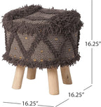 Dark Brown Handcrafted Wool & Cotton 16x16 Foot Stool - Boho Style Ottoman Foot Rest for Living Room