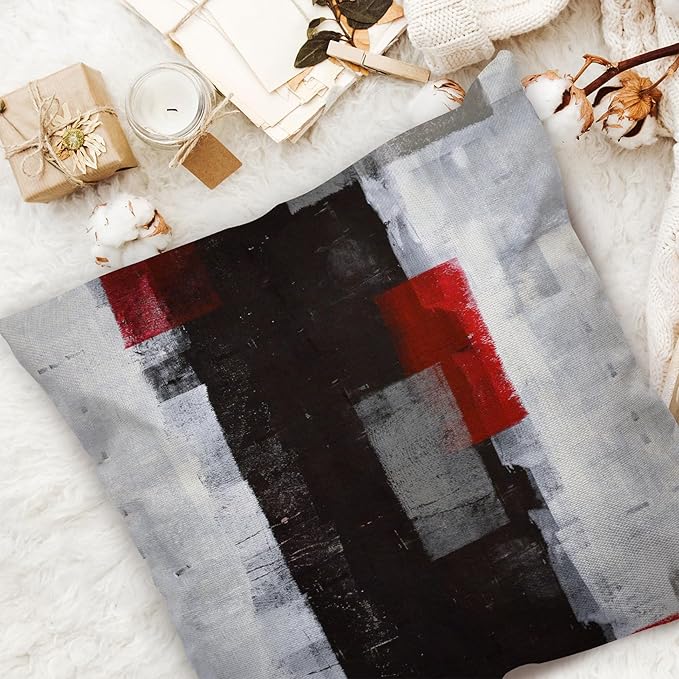 COLORPAPA Red and Black Throw Pillow Covers 20x20 Set of 4 Decorative Cushion Cover Grey Abstract Art Painting Pillowcase for Sofa Bedroom Living Room Décor