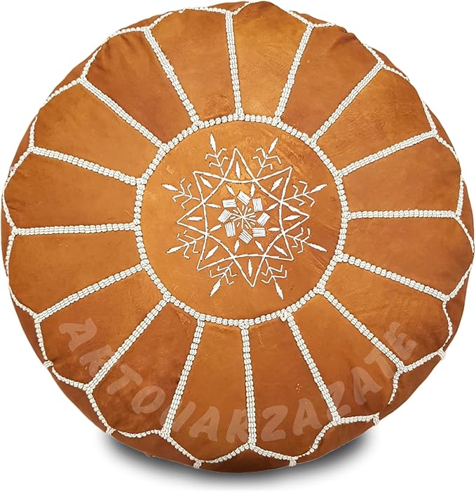 ARTOUARZAZATE Premium Moroccan Leather Ottoman Pouf Cover, Ottoman Footstool Hassock 100% Real Natural Leather pouffe, Home Gifts, Wedding Gifts, Foot Stool (Brown)