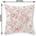 Pink Pillow Covers 20x20 Set of 2 Pink and Cream Floral Chinoiserie Throw Pillows Vintage Rustic Toile Flower Decorative Pillowcase Outdoor Chinoiserie Decor Linen Cushion Case for Couch Sofa