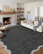 GarveeHome Scalloped Washable Area Rug 6x9 Rug for Living Room Modern Rug Non Slip Throw Rugs Large Rugs for Bedroom Low Pile Non Shedding Stain Resistant Carpet for Dining Room 6 ft x9 ft Black
