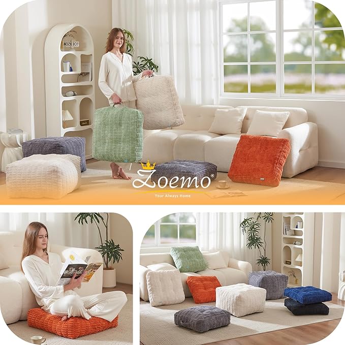Floor Pillow Cushion for Adults, Meditation Cushion Pillow, Large Square Floor Sitting, for Tatami Living Room or Yoga, 22x22 Inch