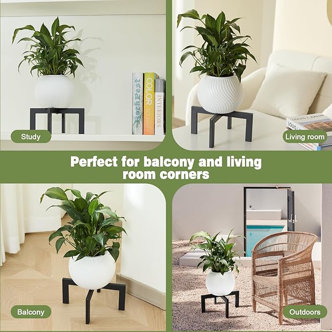 Metal Plant Stands Indoor Outdoor, Heavy-Duty Short Black Plant Holder for 5-12 Inch Flower Pots - 1/2/3 Pack Low Stand for Balcony, Corner, Desk, Table Top (Plant Not Included)(3Pcs)