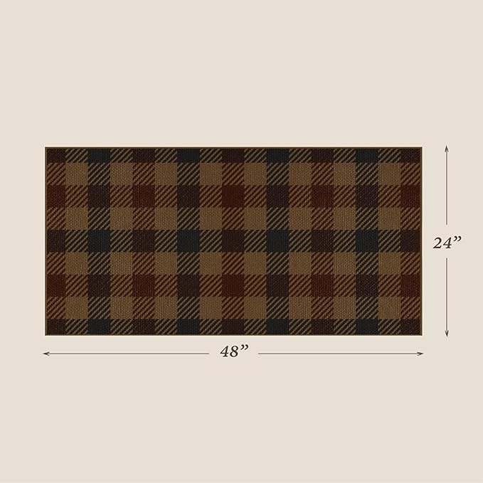 Brown Checkered 2 x 4 Runner Rug Indoor - Easy Jute Brown and Black Checkered Rug for Entryway, Kitchen Runner Non Slip Washable, Earthy & Rustic Check Accent Décor