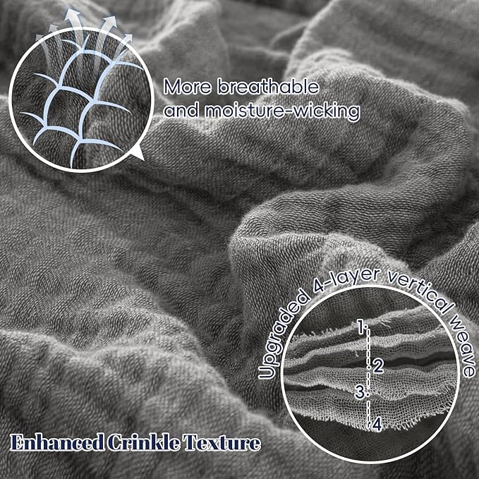 PHF 100% Cotton Muslin Blanket King Size 108"x90", 4-Layer Lightweight Gauze Throw, Breathable Cloud-Soft Minimalist Blanket for Bed, Couch, Camping & Baby, Greyish Black, Ideal Gift