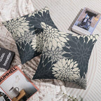 Dusty Blue Cream Grey Gray Pillow Covers 20X20 Inch Set of 2, Modern Dahlia Floral Print Decorative Throw Pillow Covers Outdoor Farmhouse Cushion Case for Home Couch Sofa Bed Decoration
