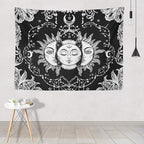 Ftuency Sun and Moon Tapestry, Black and White Tapestries Mystic Burning Sun with Star Wall Hanging decor for Bedroom(82.7" W x 59.1" L)