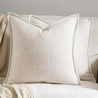 16x16 Linen Pillow Covers Beige Pack of 2 Farmhouse Boho Neutral Accents Striped Textured Square Decorative Throw Pillow Cases for Living Room Couch Bed Home Decor