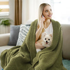Knitted Throw Blanket 60"X80", Olive Green Knit Throws for Bed, Super Soft Boho Chevron Blankets for Couch Sofa Chair Room Decor, Textured Decorative Farmhouse Cozy Lightweight
