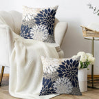 Navy Blue White Pillow Covers 22X22 Inch Set of 2, Modern Dahlia Floral Print Decorative Throw Pillow Covers Outdoor Farmhouse Cushion Case for Home Couch Sofa Bed Decoration