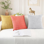 CaliTime Throw Pillow Covers Decorative 18 X 18 Inches Pack of 4 Cozy Chenille Cushion Cases for Couch Sofa Bed Living Room Home Living Coral