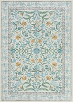 Lahome Sylvie Blue 5x7 Area Rugs for Living Room, Boho Floral Washable Girls Bedroom Rug, Soft Retro Non-Slip Kids Nursery Carpet for Playroom Apartment Decor