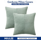 MIULEE Greyish Green Decorative Throw Pillow Covers 18x18 Inch for Couch Bed Sofa Spring Decor Pack of 2 Boho Farmhouse Throw Pillows Soft Cross Corduroy Patchwork Textured Cushion Cases